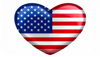 &ldquo;Heart-shaped American flag with red-white stripes and blue field with white stars on white background&rdquo;