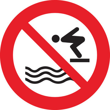 No diving sign, No jumping into water, prohibition sign symbol.eps