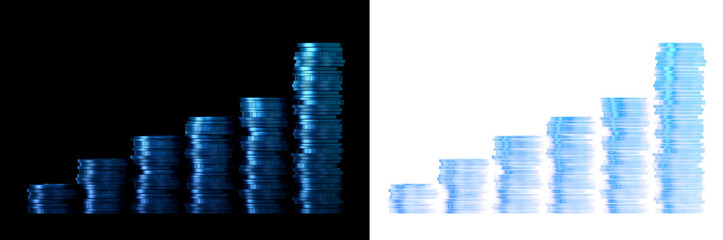 3D Blue Money Coin Stack For Finance Business Growth Wealth Investment Overlay PNG