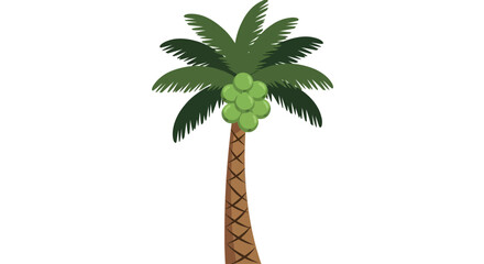 A cartoon palm tree with coconuts stands tall in a serene environment, viewed from the front. © Adam