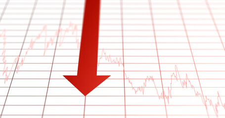 Red decrease arrow overlay on business finance chart crisis recession for market crash concept png down graph