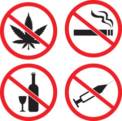 No drugs sign, say no to drugs sign symbol, prohibition sign .eps