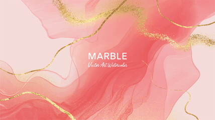 Ethereal Abstract Watercolor with Golden Swirls on a Soft Pink Background - Artistic Overlay