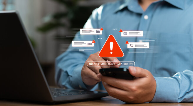 A cybersecurity alert system with digital warnings for technological security, protecting against online attacks and safeguarding digital identities.