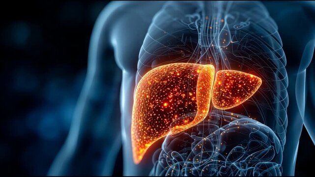 Understanding the Liver With Highlighted Visuals of the Body in Four Frames Showing Liver Functions and Health Information