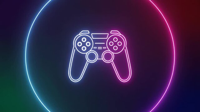 Neon Game Controller Icons Background with Colorful Glowing Lights Animation
