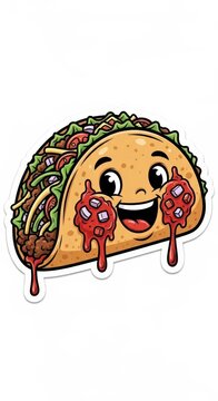 Cartoon depiction of a happy stuffed shell food item dripping with spicy sauce