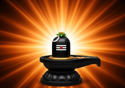 Glowing Shivling with radiant golden light background, Lord Shiva spiritual symbol, Hindu temple worship concept, Mahadev devotion, divine energy religious illustration