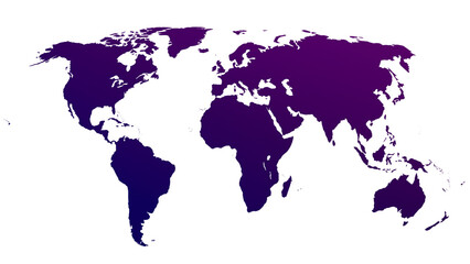 Fototapeta premium World Map isolated on transparent white background. Blue and purple gradient textured map isolated on transparent png
