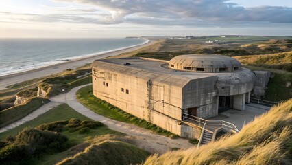 Obraz premium Concrete Bunker on Beach Coastal Defence during Wartime