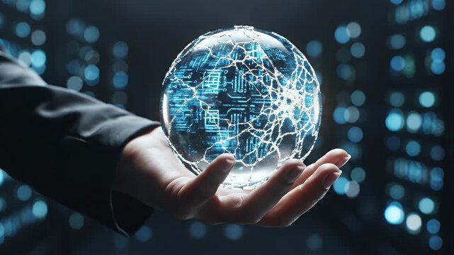Holding a Cracked Energy Orb - A person is holding a glowing, cracked orb in the palm of their hand. The orb is a ball of energy, and the cracks are filled with light.