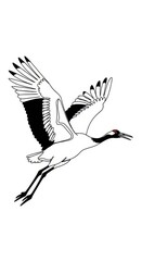 Obraz premium Elegant wading bird in flight depicted with bold black and white outline illustration