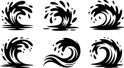 Fototapeta premium Dynamic black wave splashes and liquid shapes collection