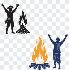 Farmer Celebrating Bhogi Near Bonfire