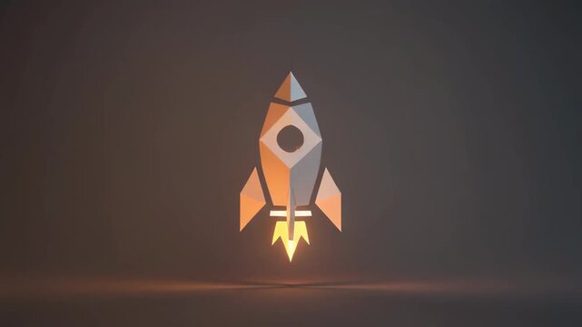 Stylized Orange Rocket Ship Icon
