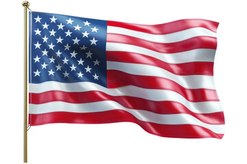Fototapeta premium Waving United States flag on a flagpole with stars and stripes displayed clearly