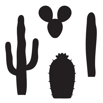 Black cactus silhouette collection and desert plant vector illustrations