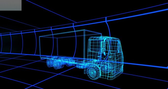 Animation of digital lorry on black background