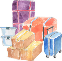 たくさんの引っ越し荷物のイラスト　ベクター