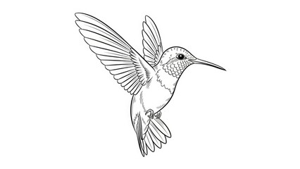 Obraz premium Fineline Hummingbird in Flight with Outstretched Wings Tattoo Design