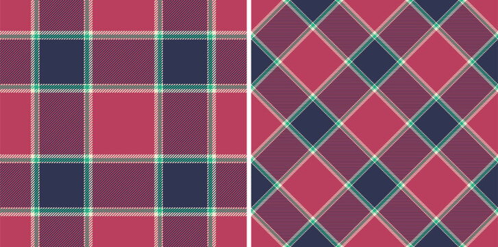 Classic tartan patterns, sidebyside. Traditional textile design in red, navy, and green. Useful for backgrounds, fashion, and cultural themes. Warm, vintage feel.