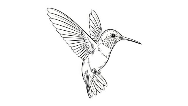 Fineline Hummingbird in Flight with Outstretched Wings Tattoo Design