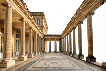 Obraz premium classical architecture, stone columns, neoclassical style, symmetrical composition, elegant proportions, realistic lighting, minimal decoration, no people, no text, no logos, commercial stock style