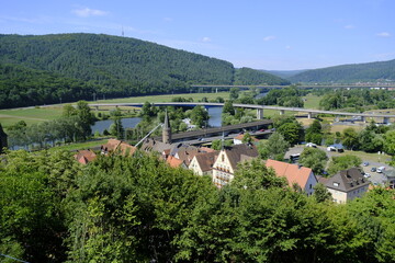 Naklejka premium Blick auf die Altstadt von Gemünden am Main, Landkreis Main-Spessart, Unterfranken, Franken, Bayern, Deutschland