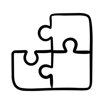 Hand drawn puzzle pieces icon illustration in doodle style.