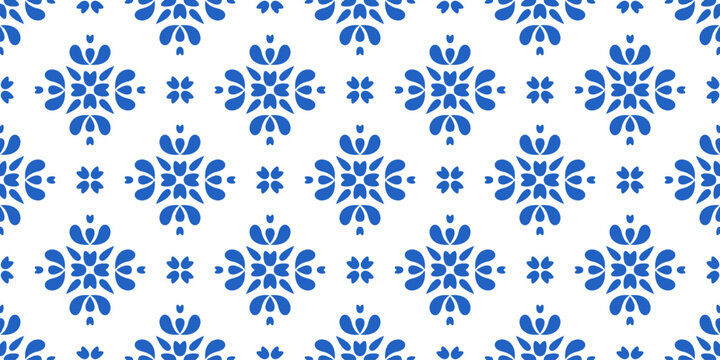 Blue geometric seamless pattern, Mediterranean Ceramic. Sicilian, Portuguese, Spanish tile traditional design, porcelain pottery. Vector isolated on white background