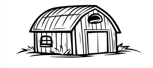 Naklejka premium Colorful Cartoon Barn Shed Illustration with Thick Outlines on a Farmstead in a Flat Design Style
