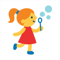 Girl Blowing Bubbles illustration, Kids toy clipart, Playtime Digital File, Children Game Toy Art