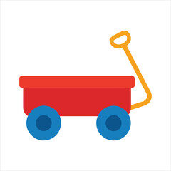 Red Toy Wagon with Blue Wheels illustration, Kids toy clipart, Playtime Digital File, Children Game Toy Art