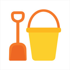 Shovel and Pail Set illustration, Kids toy clipart, Playtime Digital File, Children Game Toy Art