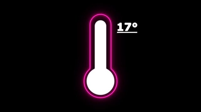 Neon Celsius thermometer displayed temperature 17 degree. Thermometer equipment showing hot or cold weather. 4K Video motion graphic animation.