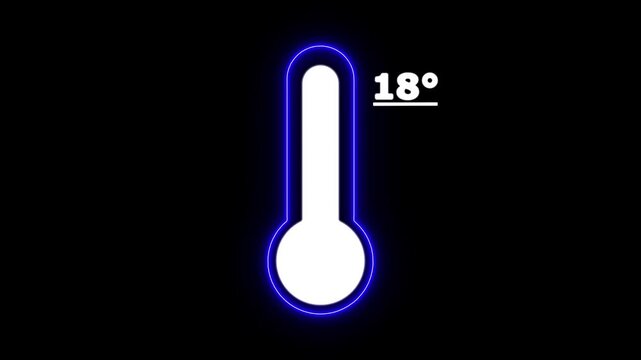 Neon Celsius thermometer displayed temperature 18 degree. Thermometer equipment showing hot or cold weather. 4K Video motion graphic animation.