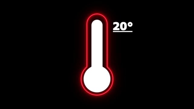 Neon Celsius thermometer displayed temperature 20 degree. Thermometer equipment showing hot or cold weather. 4K Video motion graphic animation.