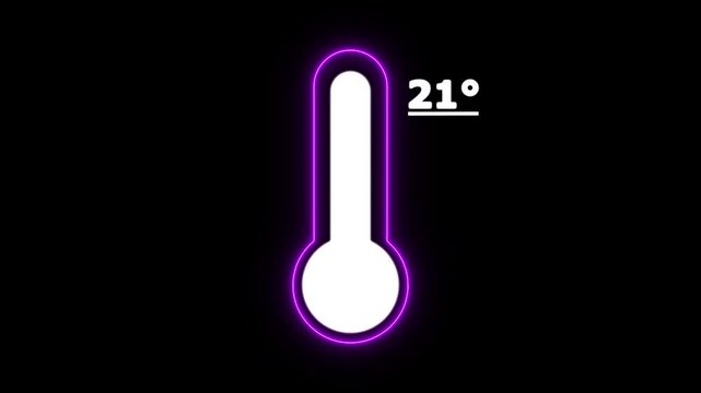 Neon Celsius thermometer displayed temperature 21 degree. Thermometer equipment showing hot or cold weather. 4K Video motion graphic animation.