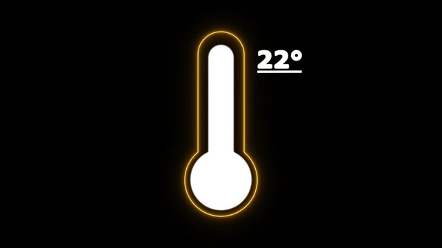 Neon Celsius thermometer displayed temperature 22 degree. Thermometer equipment showing hot or cold weather. 4K Video motion graphic animation.