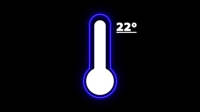 Neon Celsius thermometer displayed temperature 22 degree. Thermometer equipment showing hot or cold weather. 4K Video motion graphic animation.