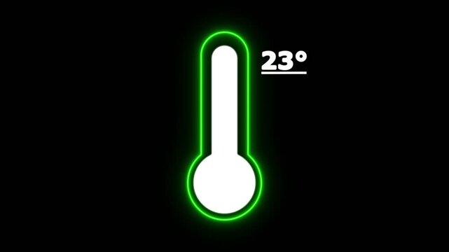 Neon Celsius thermometer displayed temperature 23 degree. Thermometer equipment showing hot or cold weather. 4K Video motion graphic animation.