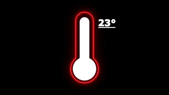 Neon Celsius thermometer displayed temperature 23 degree. Thermometer equipment showing hot or cold weather. 4K Video motion graphic animation.