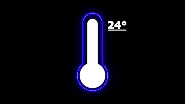 Neon Celsius thermometer displayed temperature 24 degree. Thermometer equipment showing hot or cold weather. 4K Video motion graphic animation.