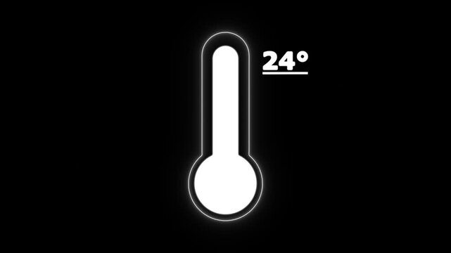 Neon Celsius thermometer displayed temperature 24 degree. Thermometer equipment showing hot or cold weather. 4K Video motion graphic animation.