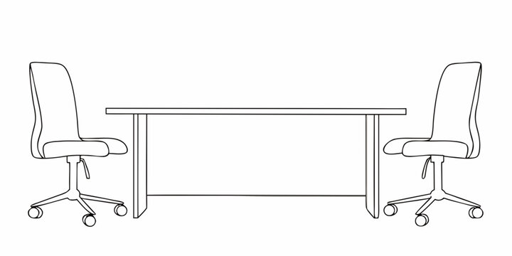Simple line drawing of a conference table with two office chairs