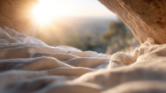 Empty tomb at sunrise symbolizing resurrection, hope, and new on easter beginnings morning