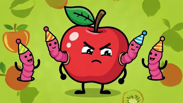 Cartoon Apple and Worms - A Funny and Educational Animation.