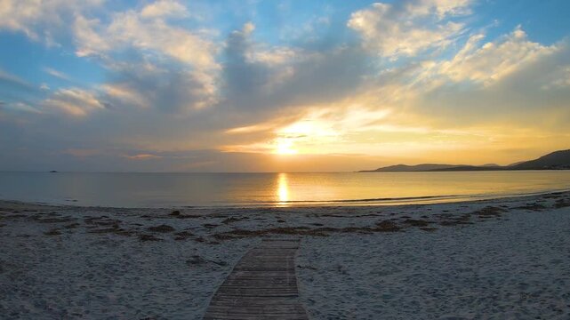 POV Walk from Sandy Beach to Shoreline at Alghero Sunset