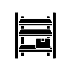 A sleek black silhouette of a warehouse shelving unit with a single box, symbolizing efficient storage and organized inventory management.