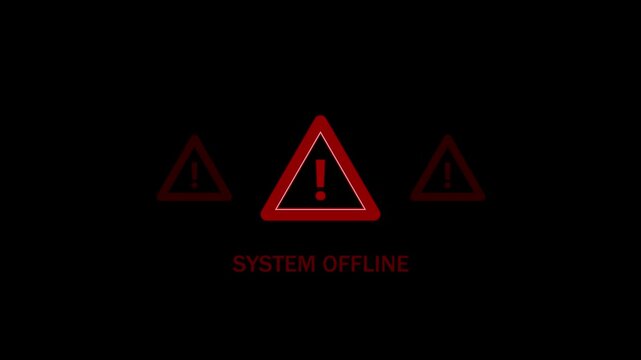 System offline alert warning. Cyber security defense and secure digital systems protection against cyber attacks.Urgent threat notification concept.